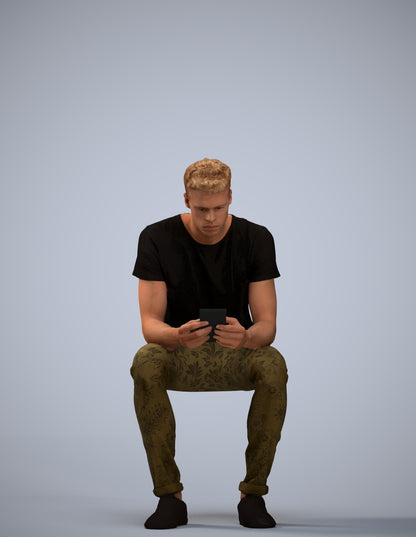 3D scanned man sitting casual, photorealistic archviz people for Enscape and SketchUp
