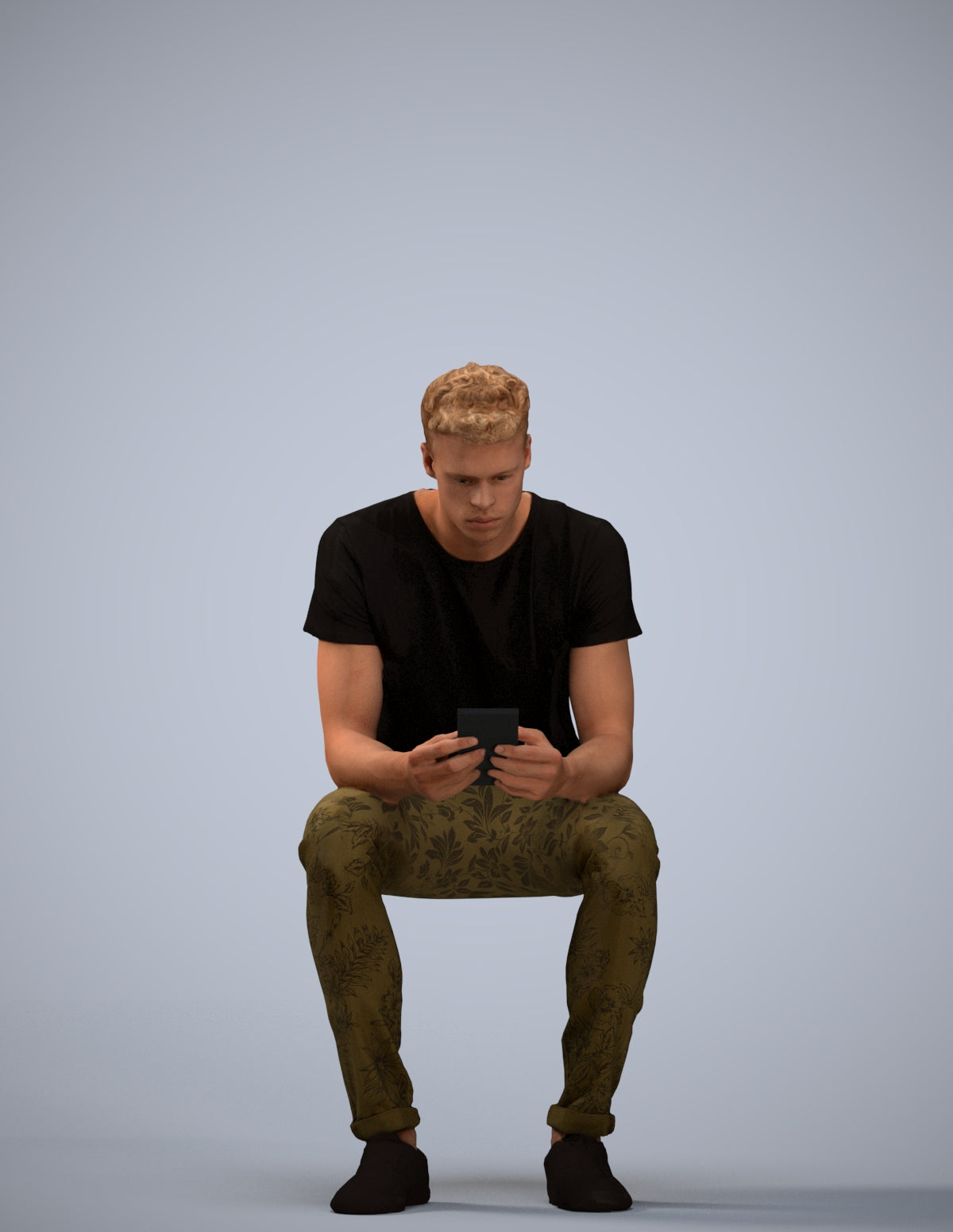 3D scanned man sitting casual, photorealistic archviz people for Enscape and SketchUp