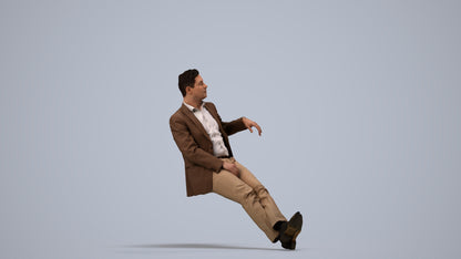 3D human model man business, photogrammetry scanned person for archviz, side view render