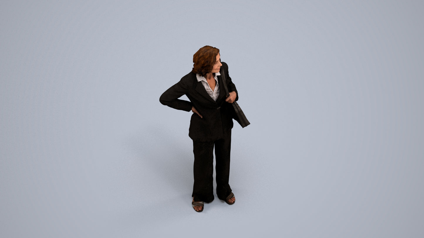 scanned 3D senior woman business, photogrammetry people for Enscape and V-Ray, back view render