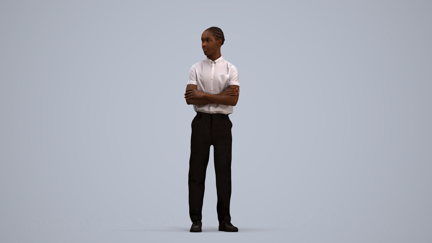 realistic 3D boy hospitality, scanned archviz people for Blender and 3ds Max, standing pose render