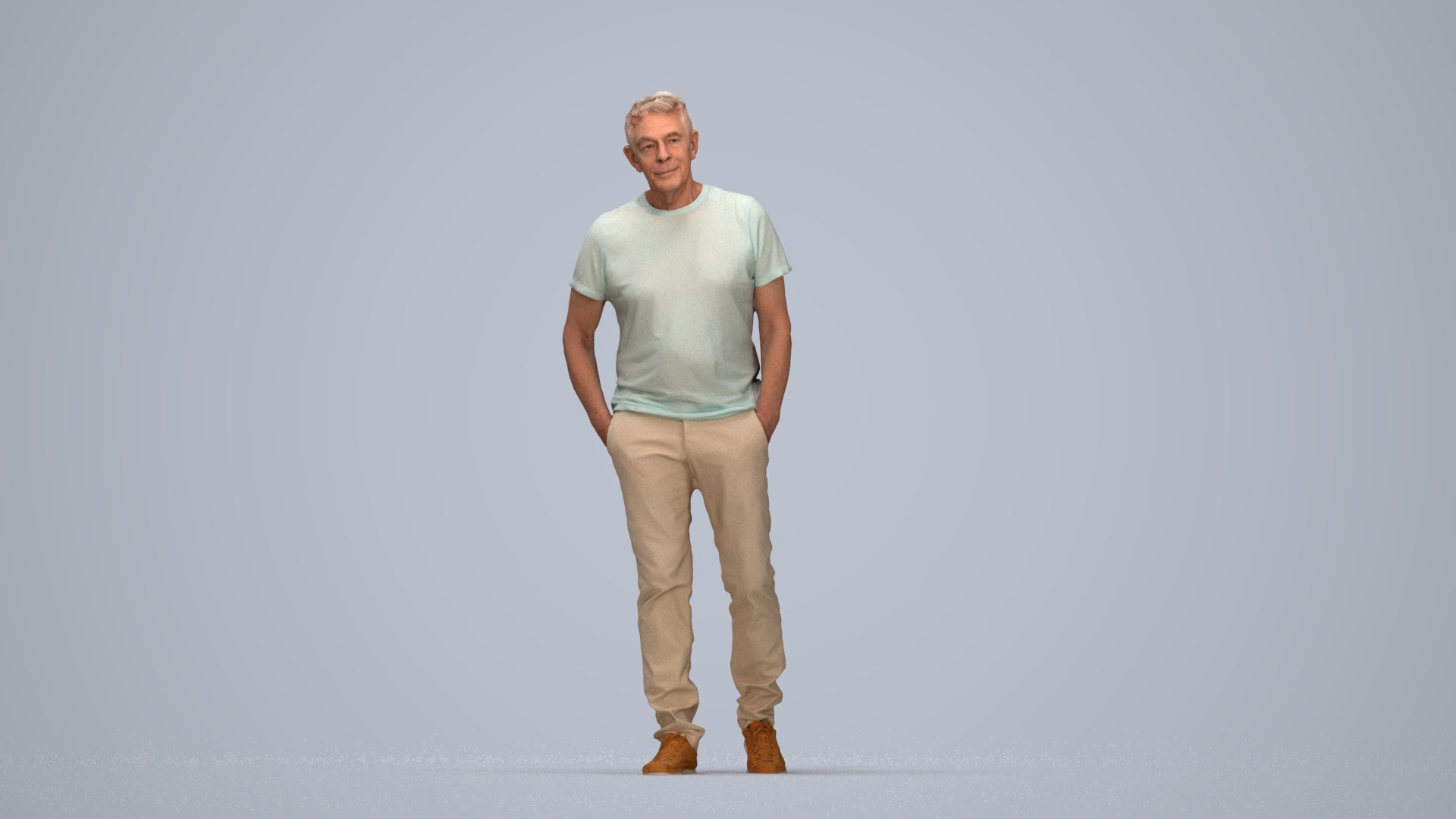 3D people model senior man casual walking, scanned human for 3ds Max rendering, top-down view render