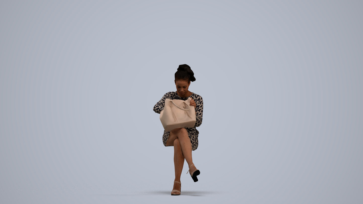 3D people model woman casual sitting, scanned human for 3ds Max rendering, standing pose render