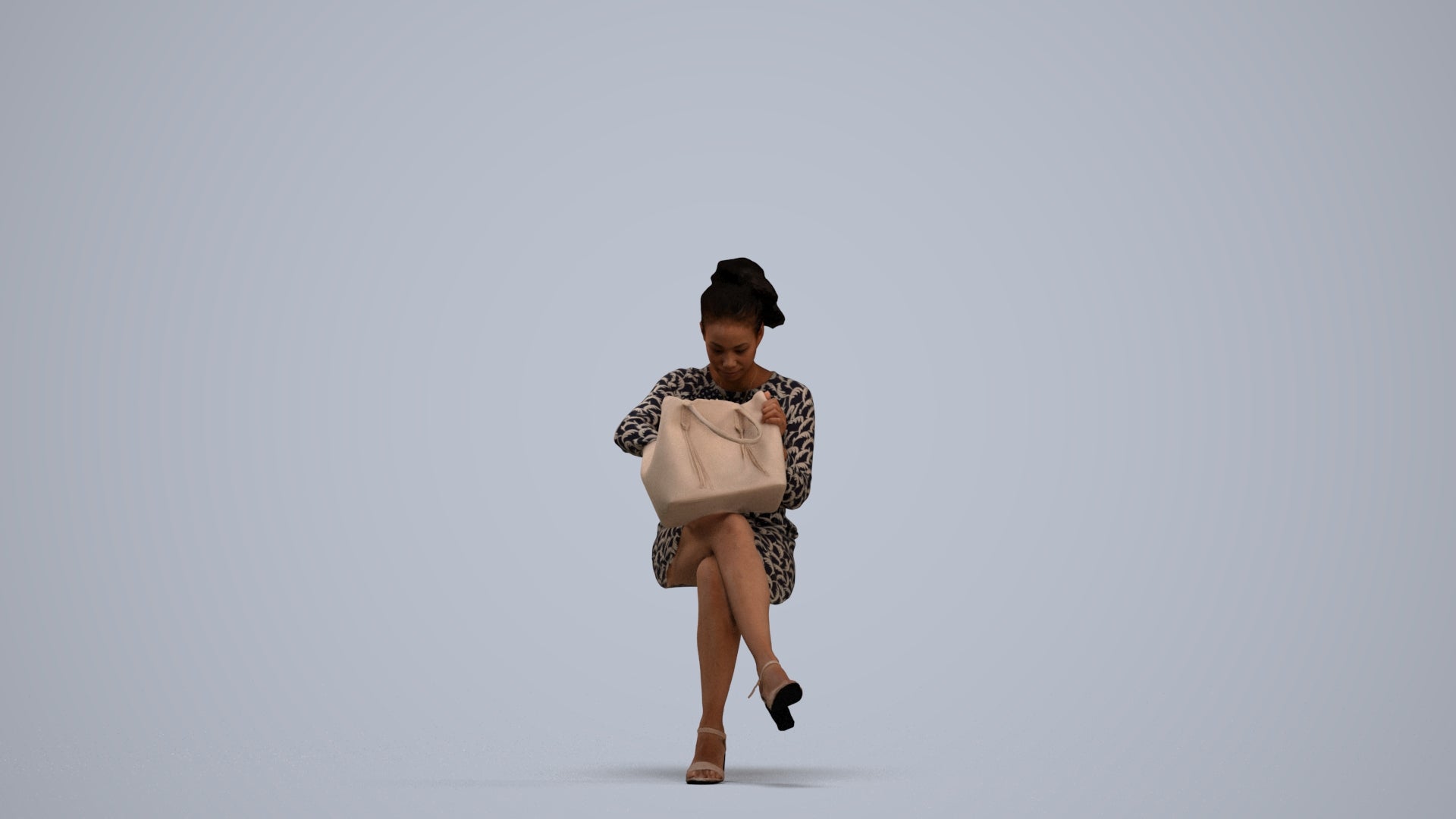 3D people model woman casual sitting, scanned human for 3ds Max rendering, standing pose render