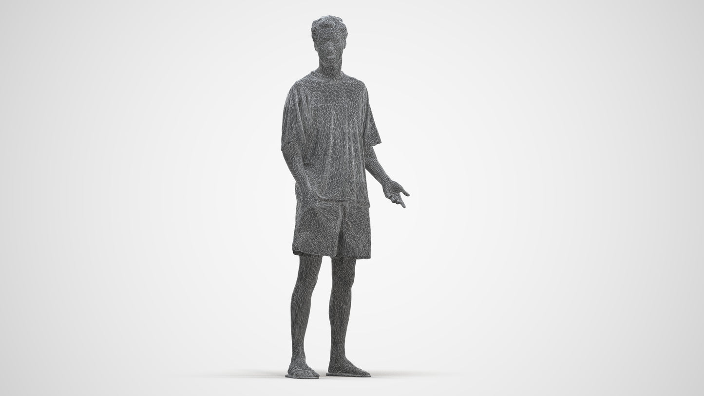 3D human model man casual standing, photogrammetry scanned person for archviz, three-quarter front view render