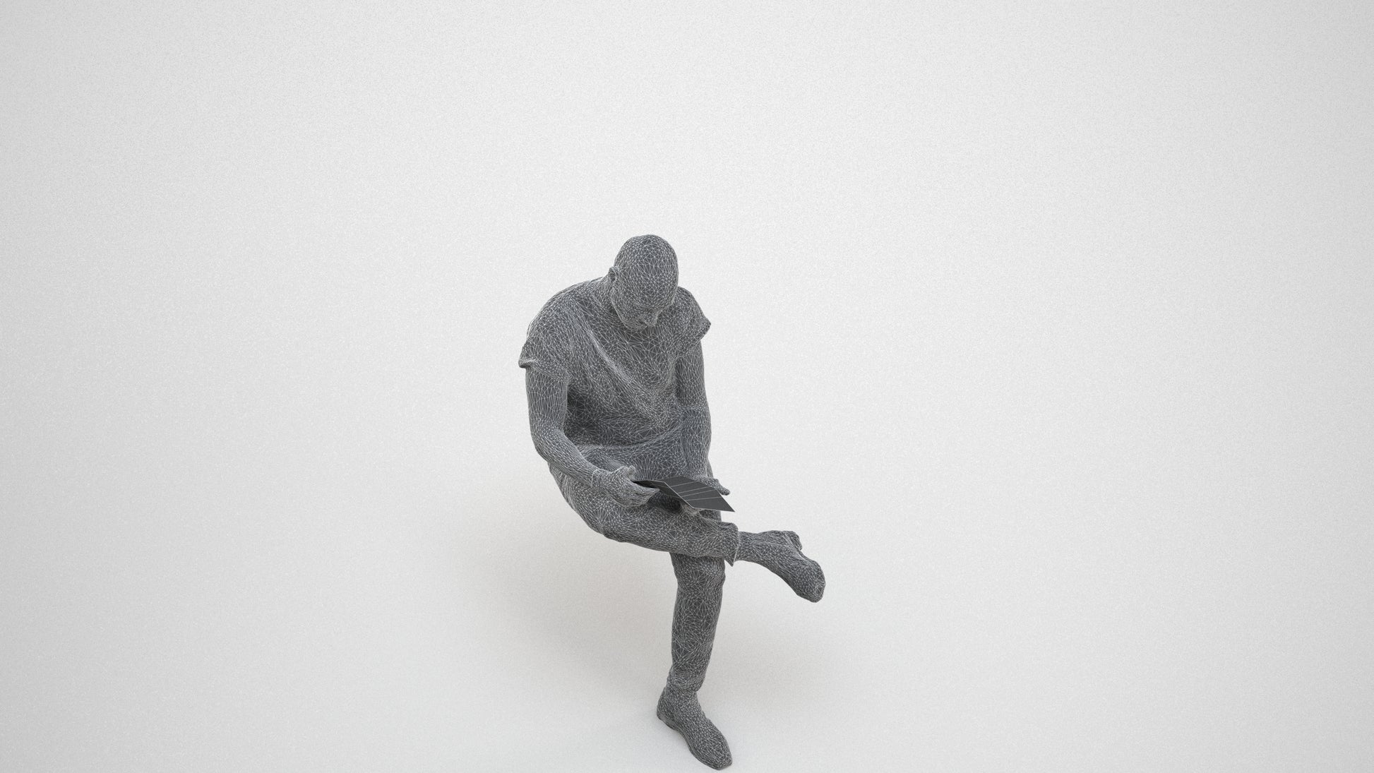 realistic 3D people man casual sitting, render-ready for V-Ray and Corona, FBX OBJ, wireframe three-quarter view
