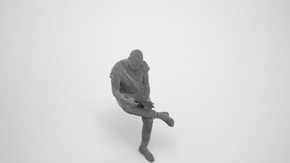 realistic 3D people man casual sitting, render-ready for V-Ray and Corona, FBX OBJ, wireframe three-quarter view