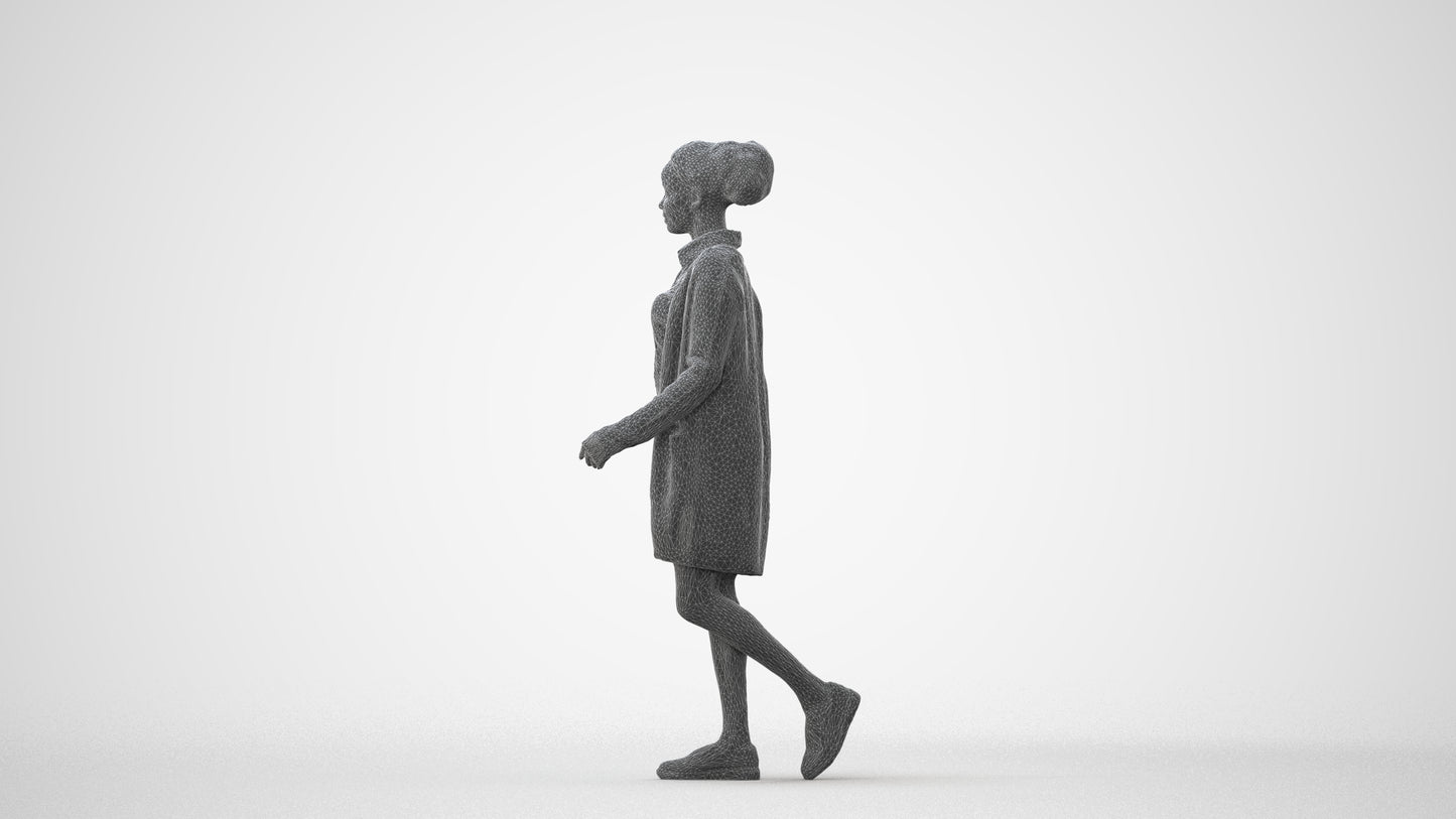3D scanned woman walking casual, photorealistic archviz people for Enscape and SketchUp, square thumbnail