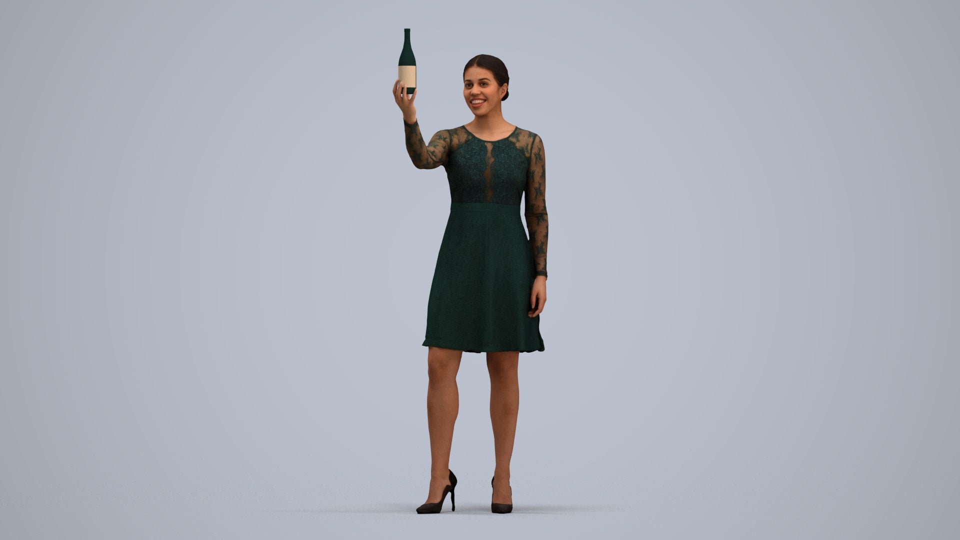 photogrammetry 3D woman casual hospitality, realistic human model archviz FBX, standing pose render
