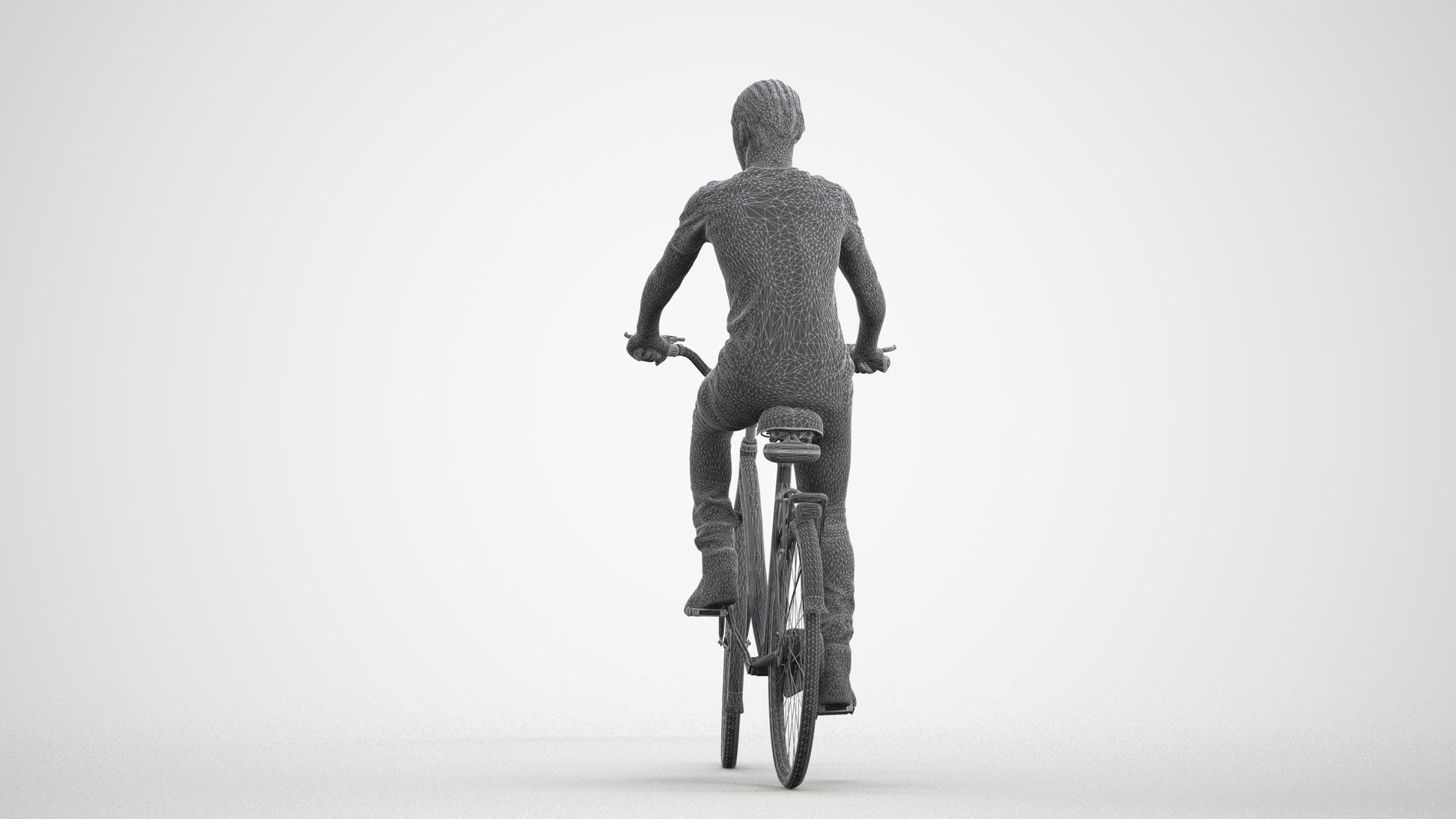 realistic 3D boy casual cycling, scanned archviz people for Blender and 3ds Max, wireframe front view