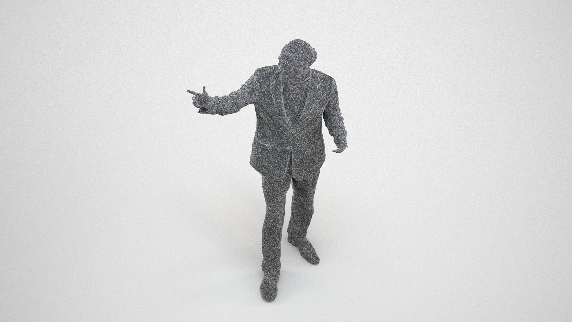 realistic 3D human man business, archviz people FBX OBJ for Blender, wireframe three-quarter view