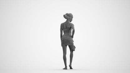 3D human model woman pool, photogrammetry scanned person for archviz, wireframe front view