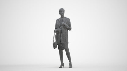 3D scanned woman standing casual, photorealistic archviz people for Enscape and SketchUp, three-quarter front view render