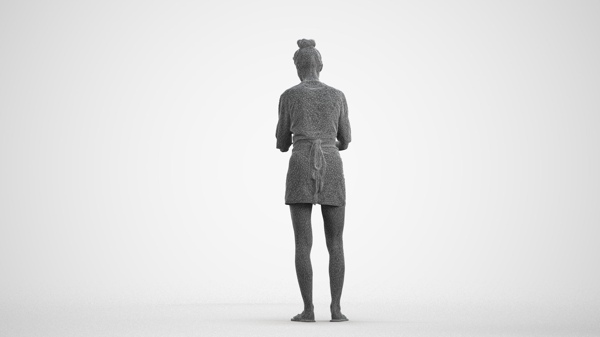 realistic 3D woman casual standing, scanned archviz people for Blender and 3ds Max, wireframe front view