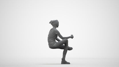realistic 3D human woman casual sitting, archviz people FBX OBJ for Blender, wireframe side view