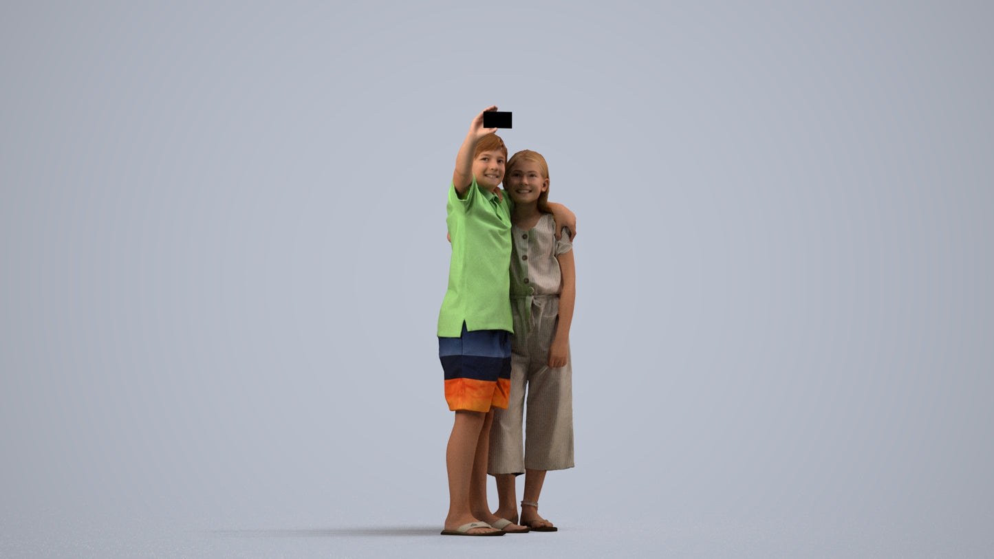 realistic 3D human girl kids, archviz people FBX OBJ for Blender, side view render