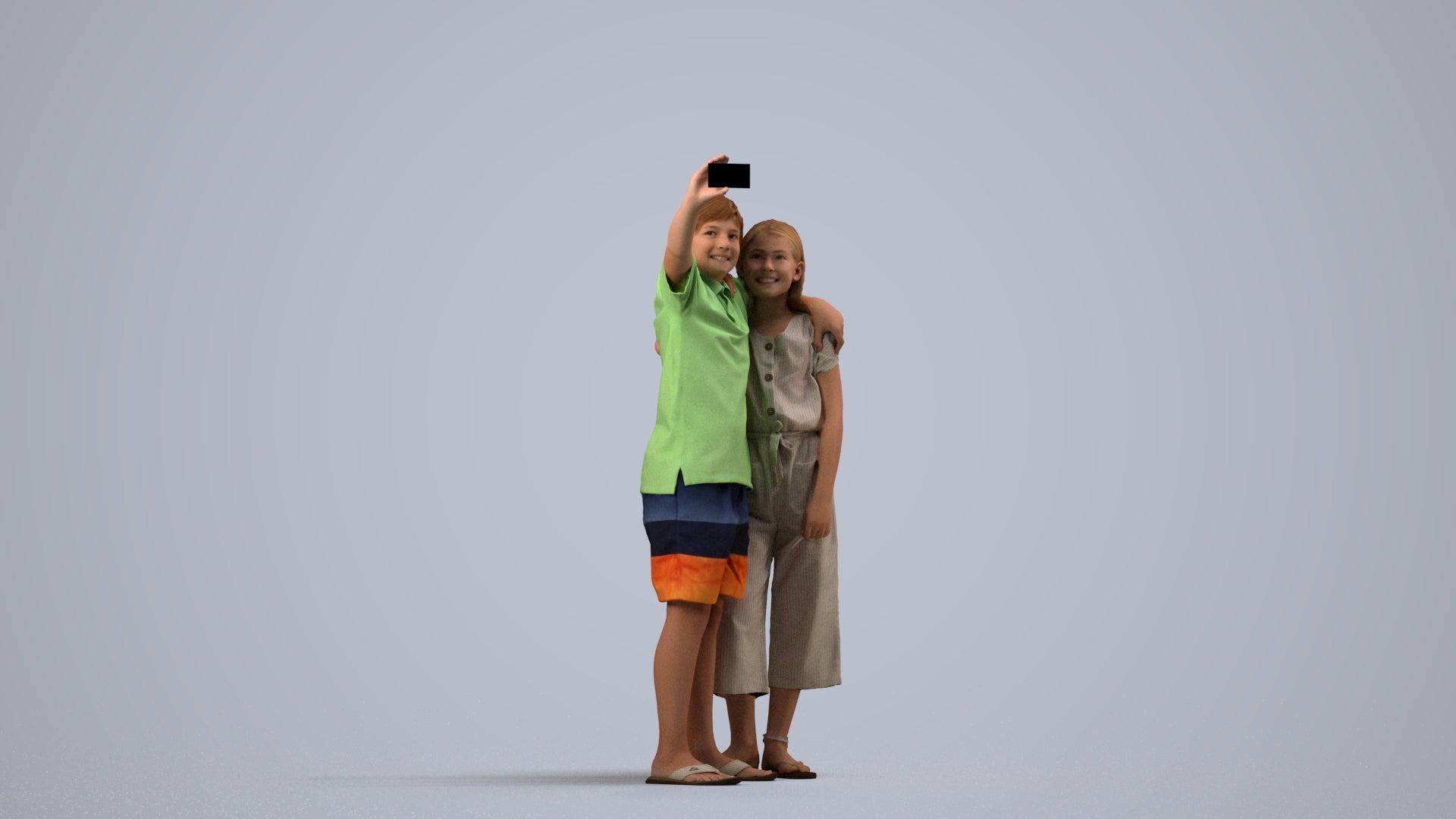 realistic 3D human girl kids, archviz people FBX OBJ for Blender, side view render