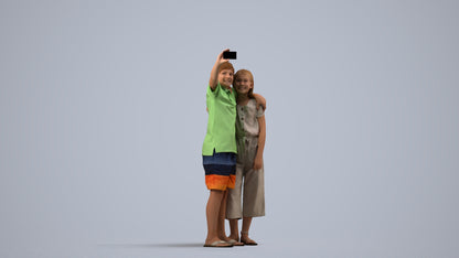 realistic 3D human girl kids, archviz people FBX OBJ for Blender, side view render