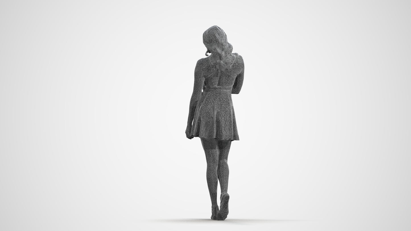 realistic 3D woman walking, scanned archviz people for Blender and 3ds Max, wireframe front view