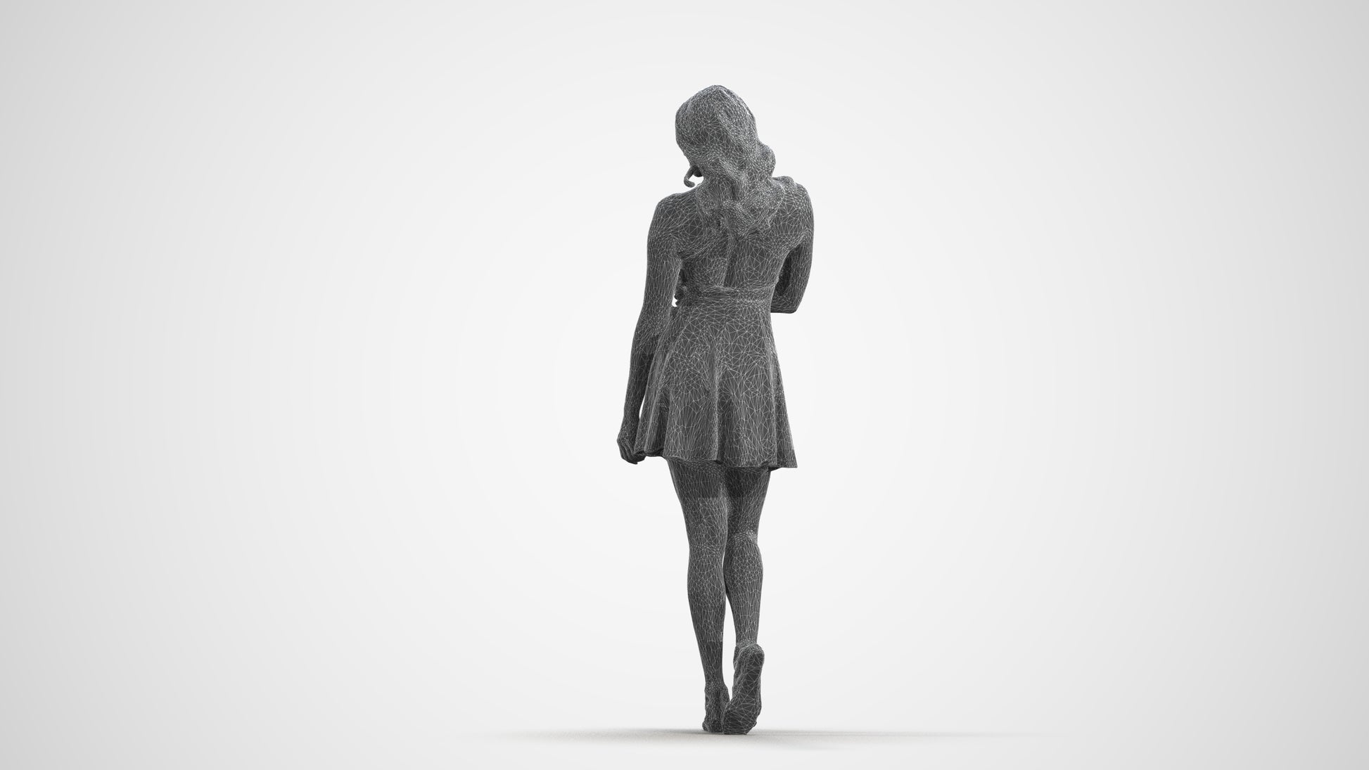 realistic 3D woman walking, scanned archviz people for Blender and 3ds Max, wireframe front view