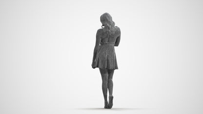 realistic 3D woman walking, scanned archviz people for Blender and 3ds Max, wireframe front view