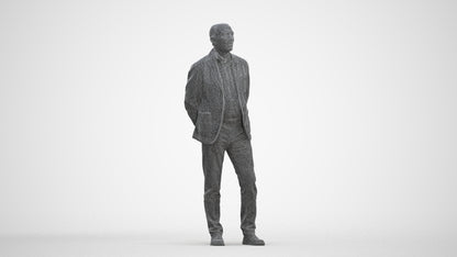 realistic 3D human senior man business standing, archviz people FBX OBJ for Blender, three-quarter front view render
