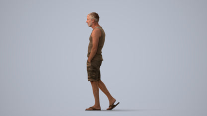3D human model man casual walking, photogrammetry scanned person for archviz, three-quarter view render