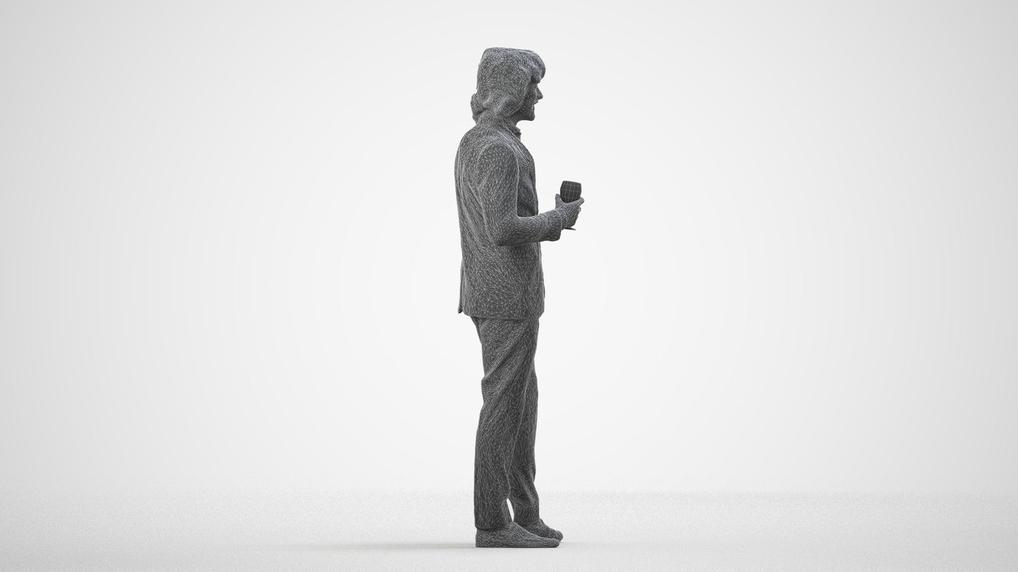 3D people model man business, scanned human for 3ds Max rendering, wireframe side view
