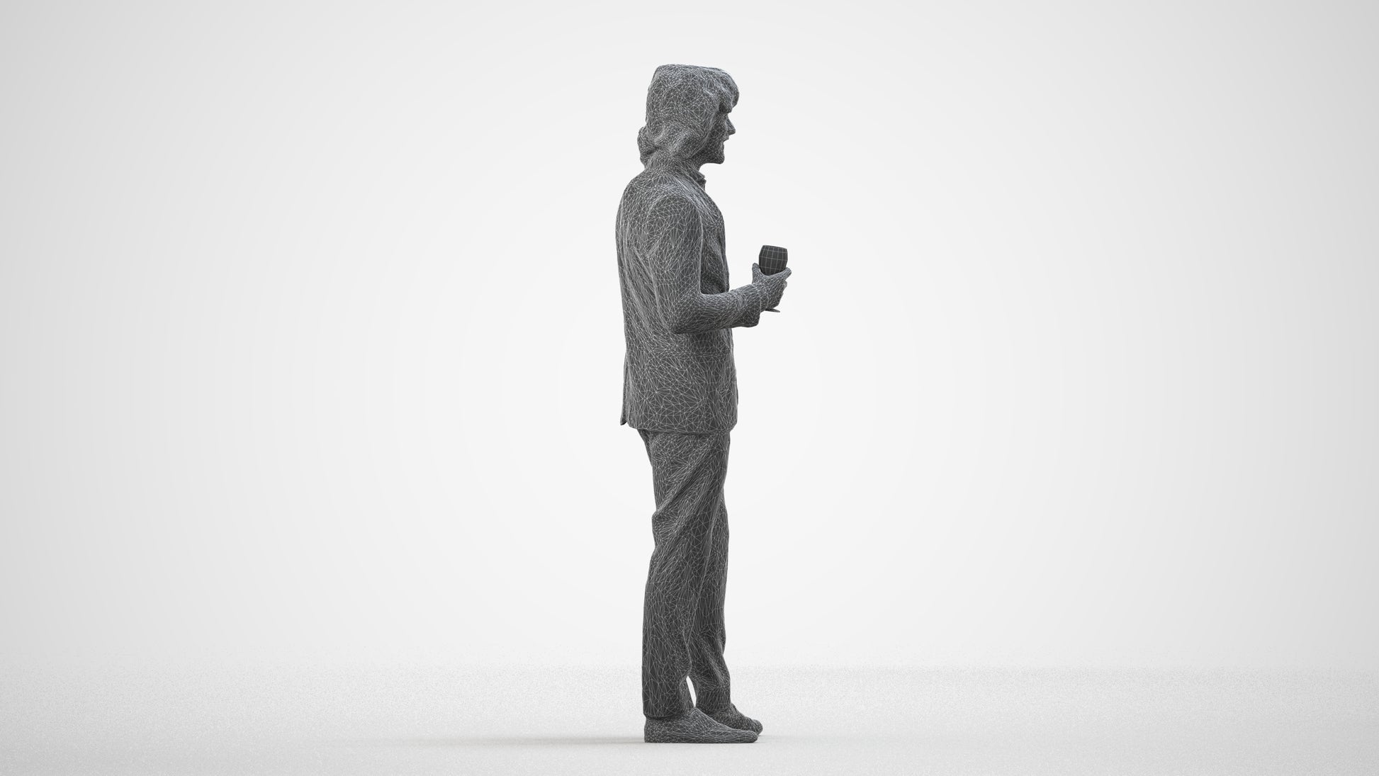 3D people model man business, scanned human for 3ds Max rendering, wireframe side view