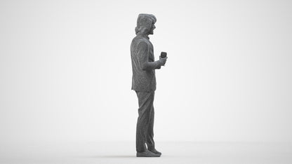 3D people model man business, scanned human for 3ds Max rendering, wireframe side view