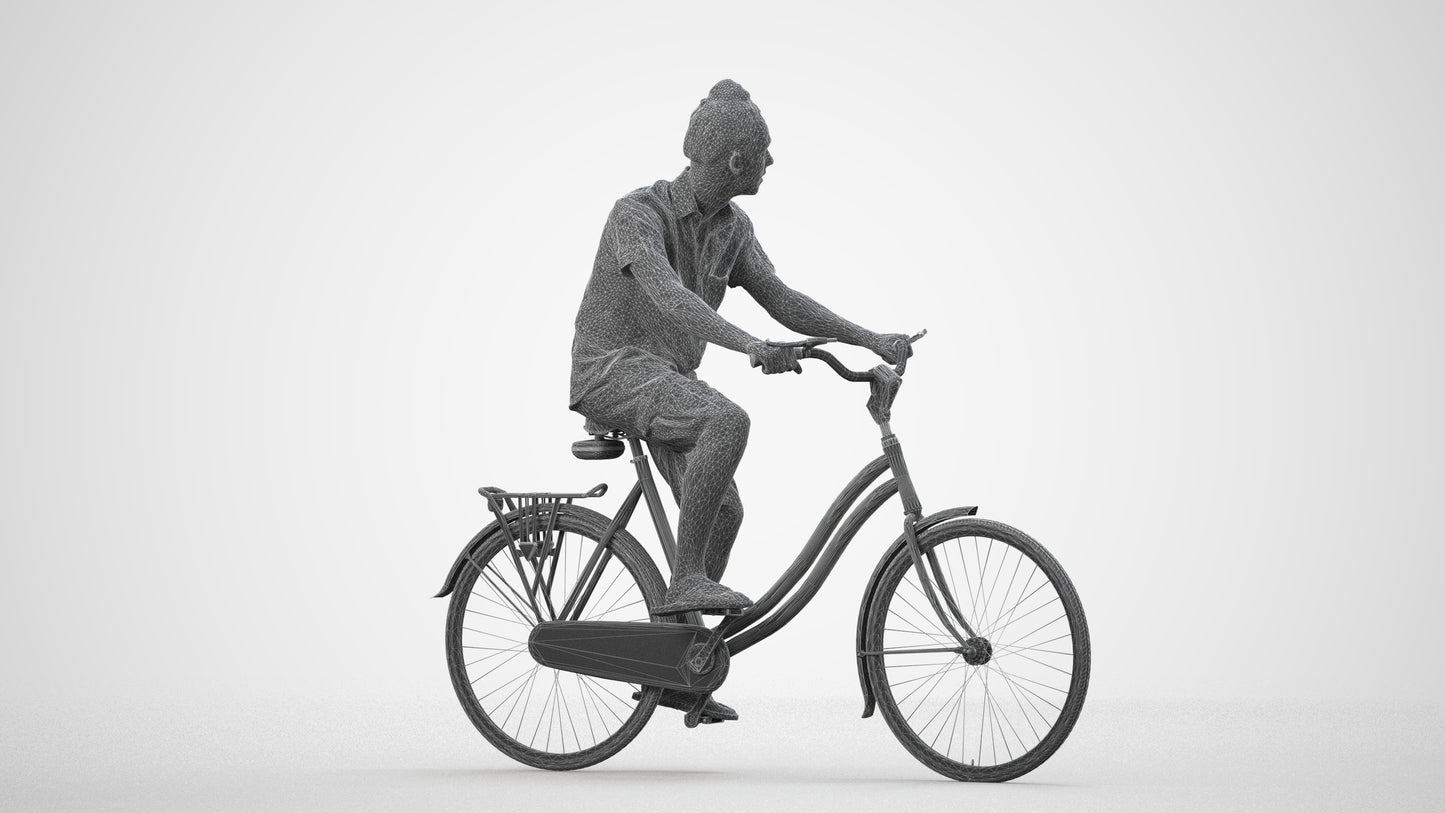 photogrammetry 3D man casual cycling, realistic human model archviz FBX, wireframe side view