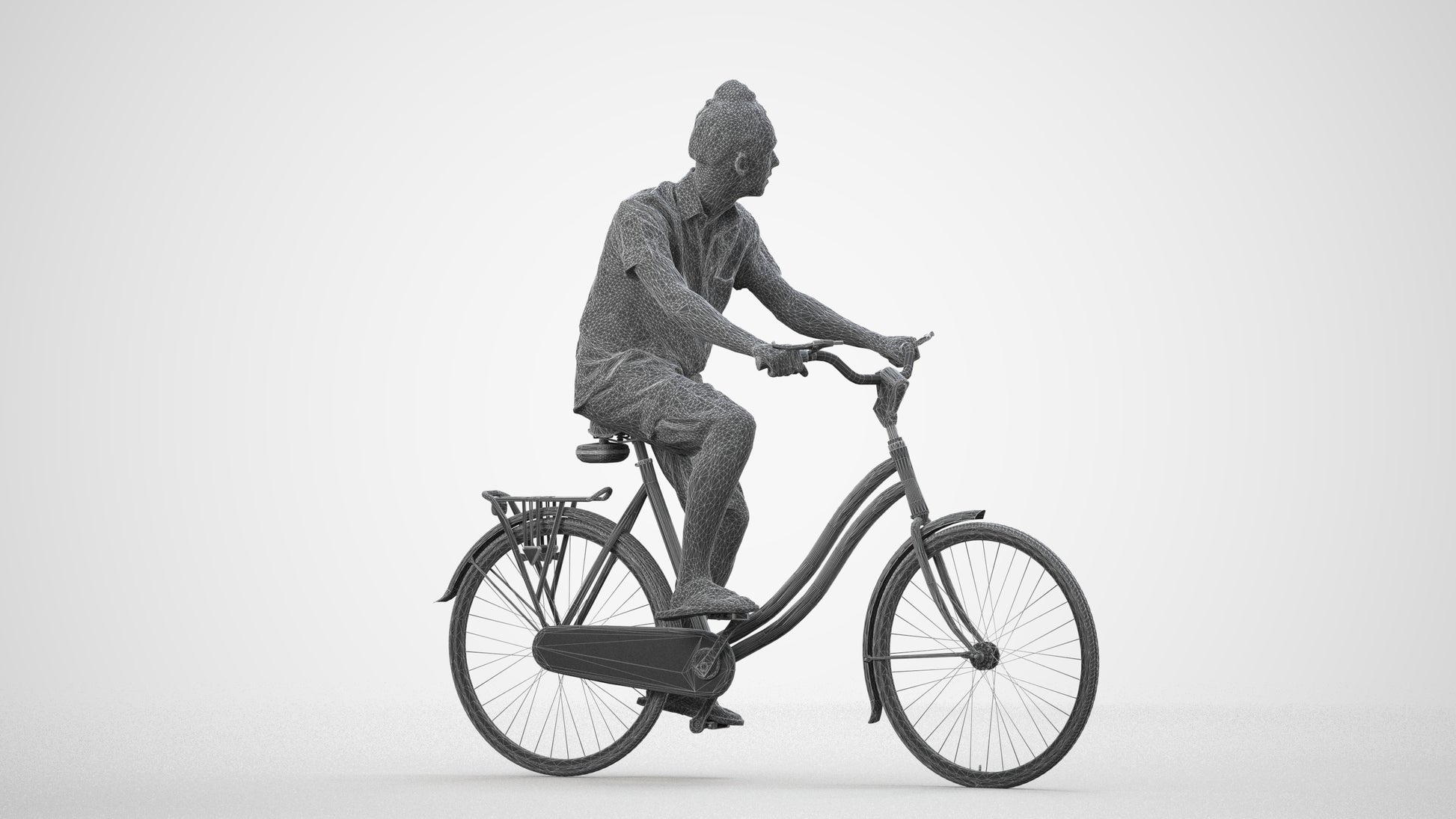 photogrammetry 3D man casual cycling, realistic human model archviz FBX, wireframe side view