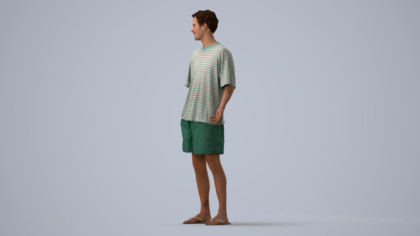 3D human model man casual standing, photogrammetry scanned person for archviz, three-quarter view render