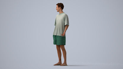 3D human model man casual standing, photogrammetry scanned person for archviz, three-quarter view render
