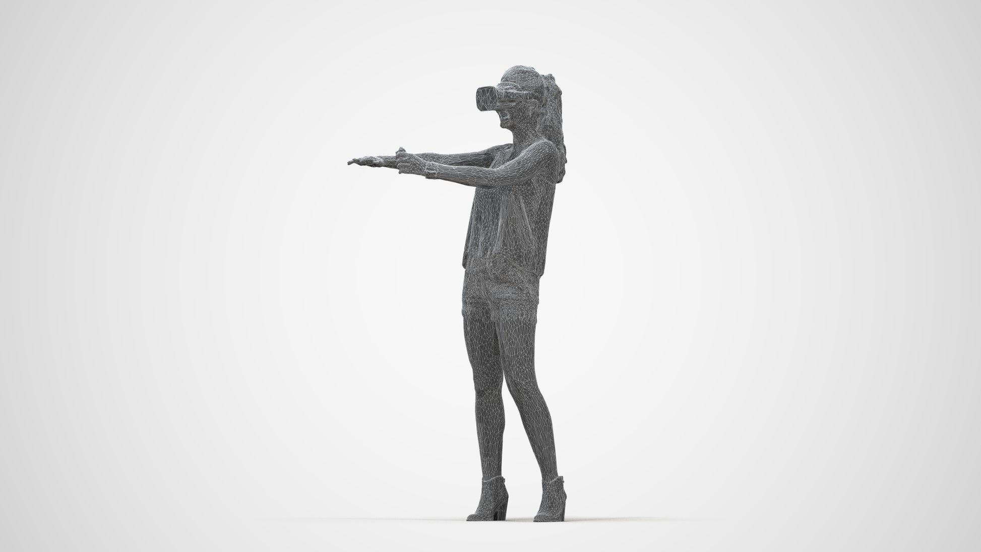 scanned 3D girl casual standing, photogrammetry people for Enscape and V-Ray, wireframe back view