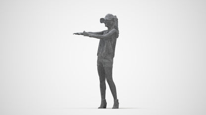 scanned 3D girl casual standing, photogrammetry people for Enscape and V-Ray, wireframe back view