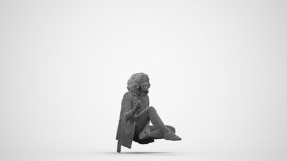 3D human model woman business sitting, photogrammetry scanned person for archviz, wireframe side view