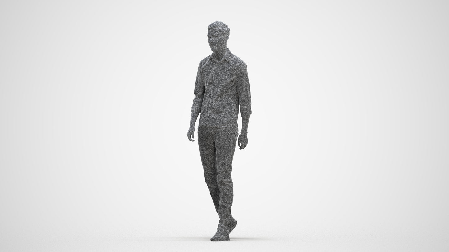 realistic 3D man casual walking, scanned archviz people for Blender and 3ds Max, three-quarter front view render