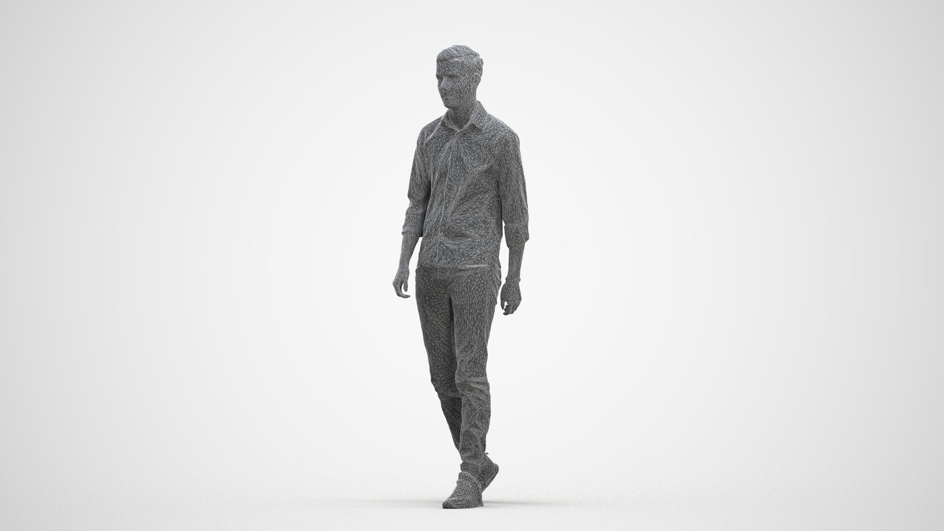 realistic 3D man casual walking, scanned archviz people for Blender and 3ds Max, three-quarter front view render