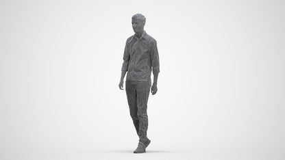 realistic 3D man casual walking, scanned archviz people for Blender and 3ds Max, three-quarter front view render