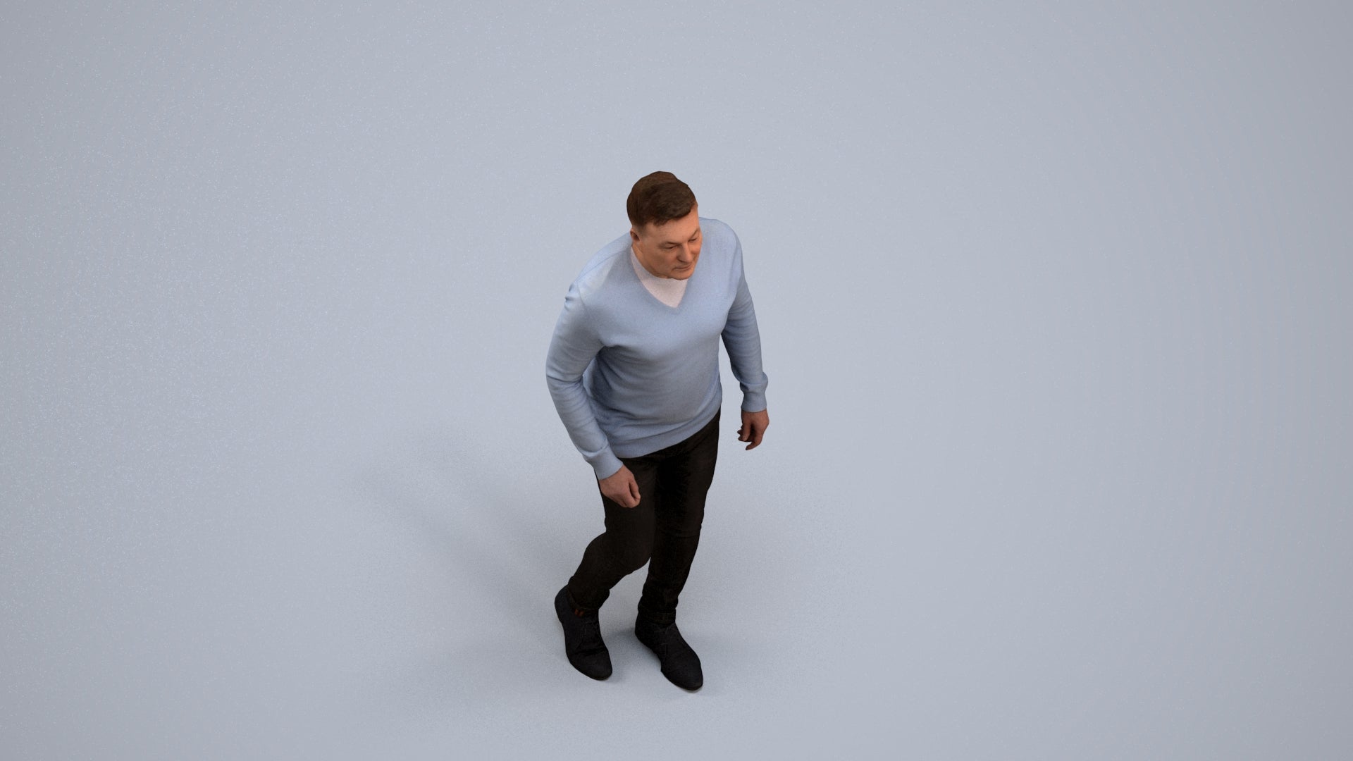realistic 3D human man casual walking, archviz people FBX OBJ for Blender, back view render