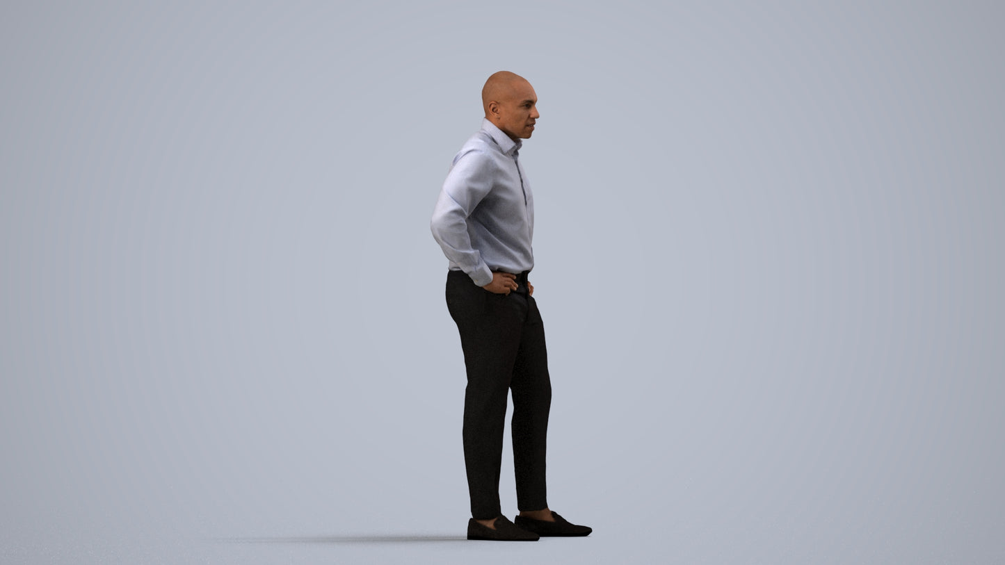 3D scanned man business, photorealistic archviz people for Enscape and SketchUp, side view render