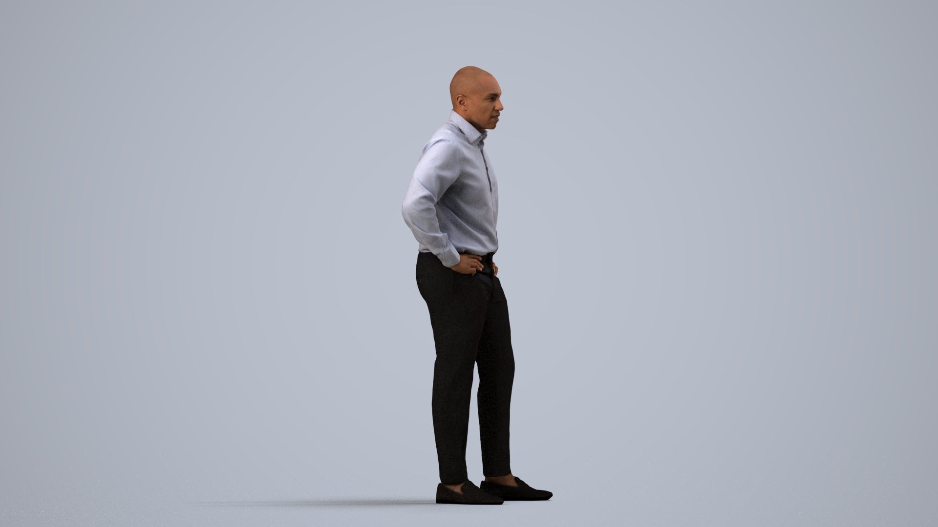 3D scanned man business, photorealistic archviz people for Enscape and SketchUp, side view render