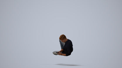 photogrammetry 3D man casual sitting, realistic human model archviz FBX, three-quarter view render