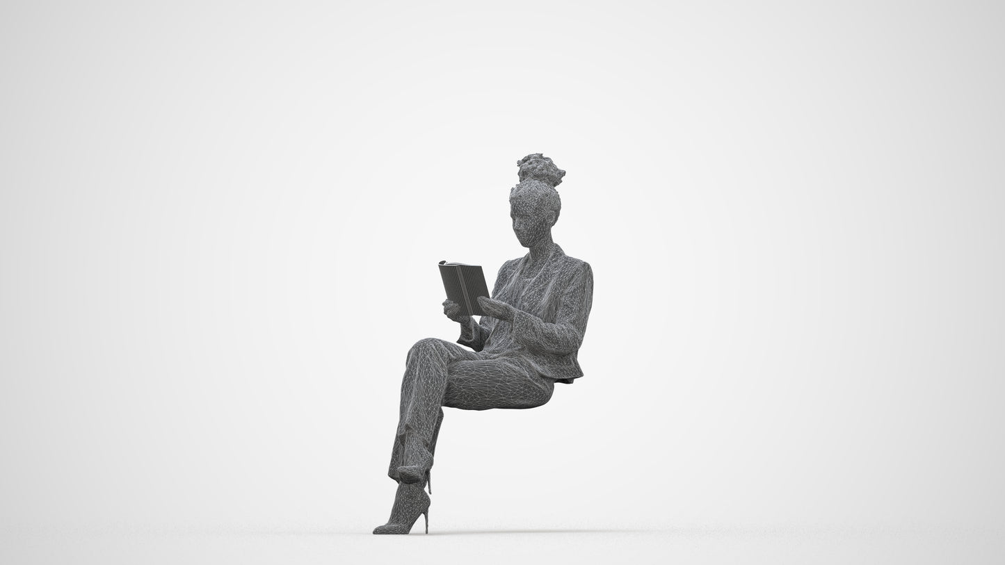 3D scanned woman business, photorealistic archviz people for Enscape and SketchUp, wireframe back view