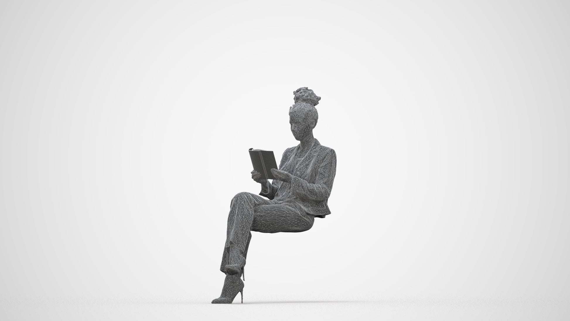 3D scanned woman business, photorealistic archviz people for Enscape and SketchUp, wireframe back view