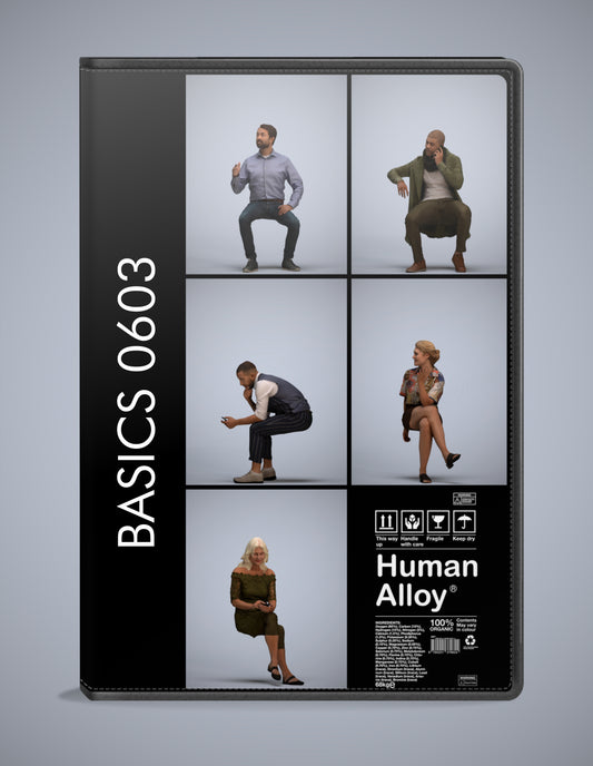 scanned 3D people sitting collection, 5 photogrammetry models for Enscape and V-Ray