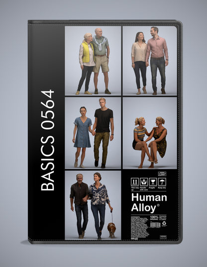 realistic 3D people couple set, 5 render-ready models for V-Ray and Corona