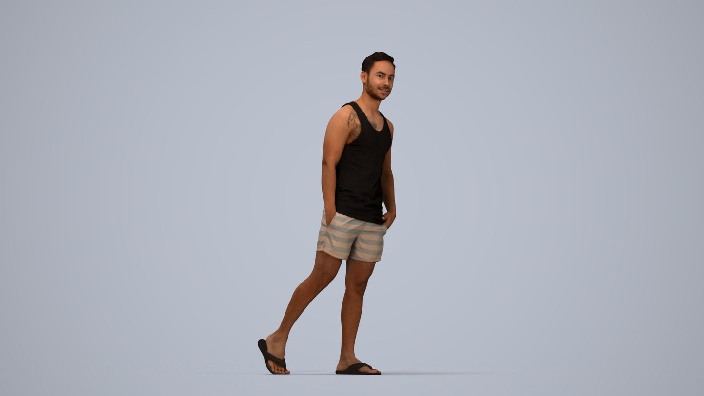 photogrammetry 3D man casual walking, realistic human model archviz FBX, top-down view render