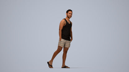photogrammetry 3D man casual walking, realistic human model archviz FBX, top-down view render
